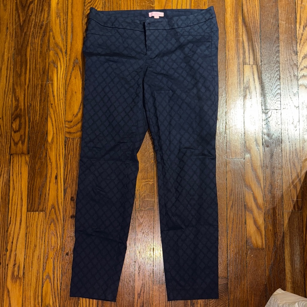 Lilly Pullitzer Navy Jacquard straight leg ankle Pants, size 10